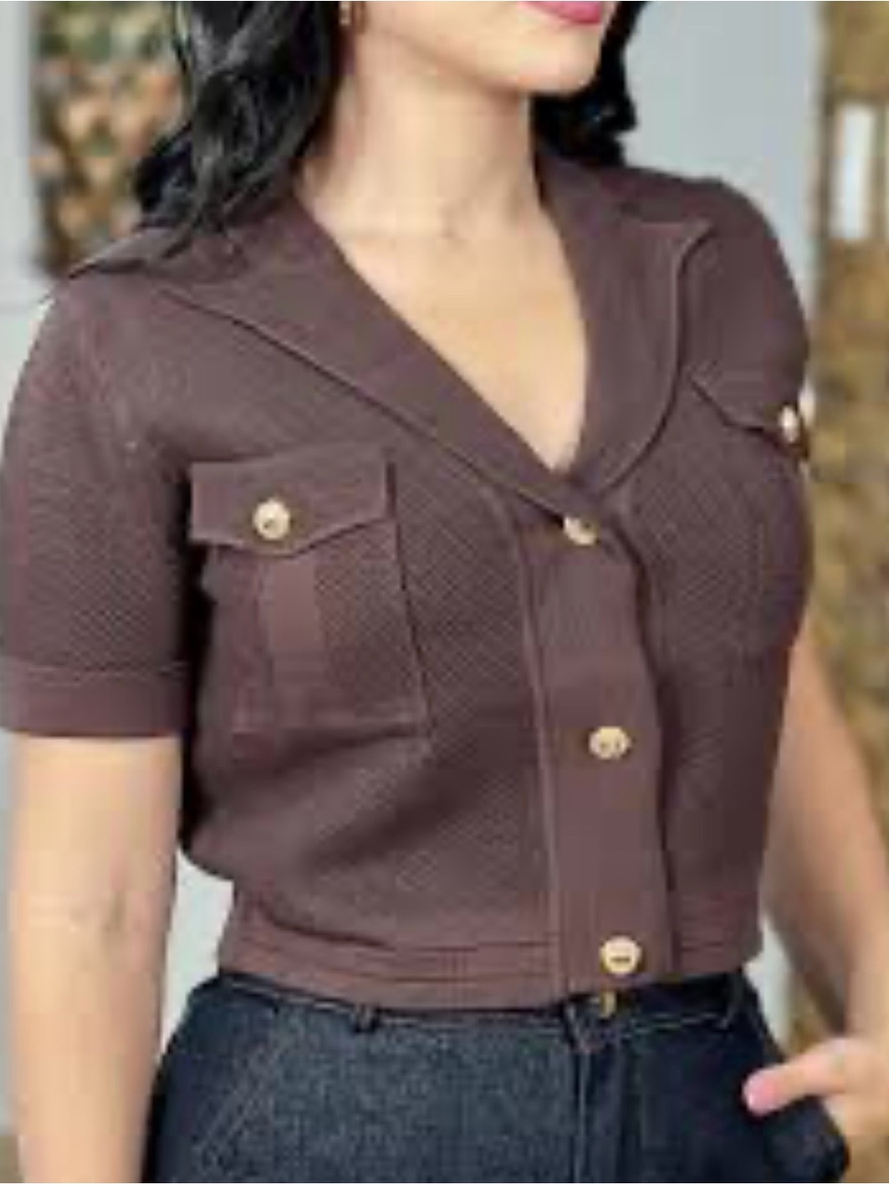 Galita Size Small Short-Sleeve Knit Button-Up cardigan top in Brown GUC